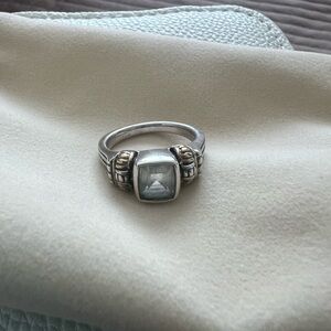 LAGOS Silver Ring with Gold Accents and Square Gem